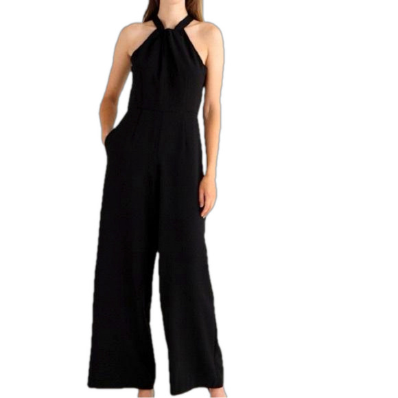 Julia Jordan NWT Black Halter Neck Wide Leg Jumpsuit Size 10 - Picture 1 of 15